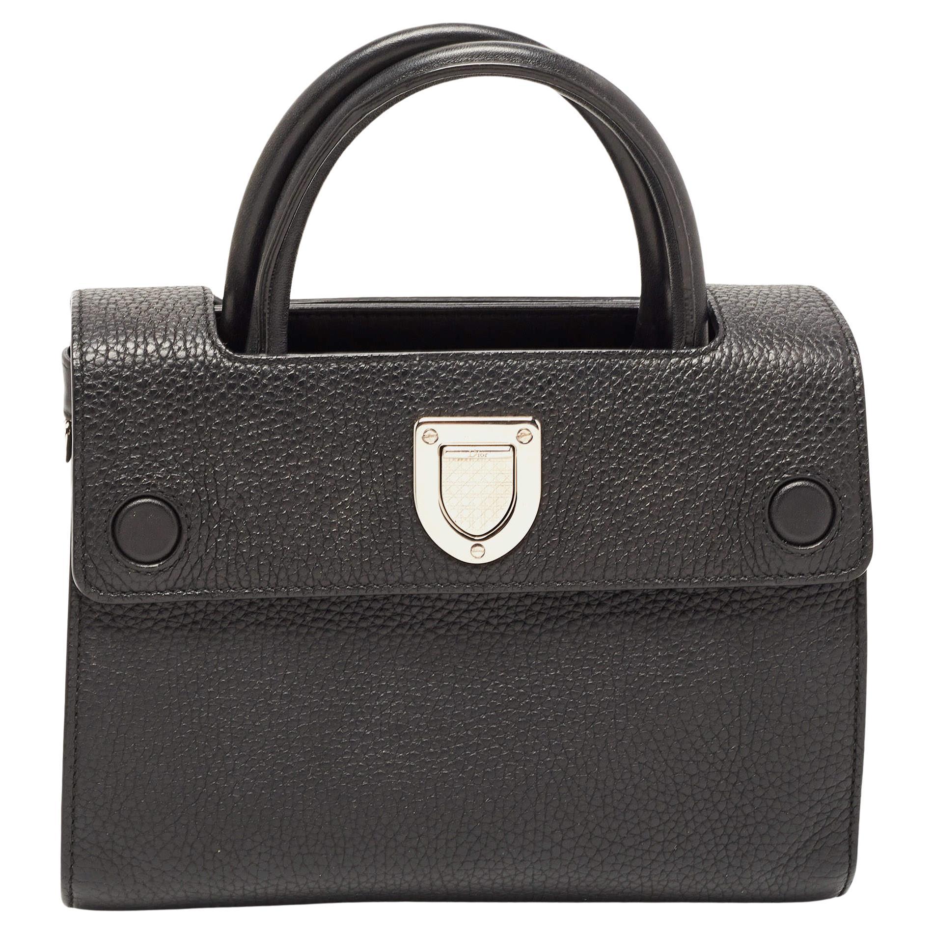 Dior Black Pebbled Leather Mini Diorever Top Handle Bag
