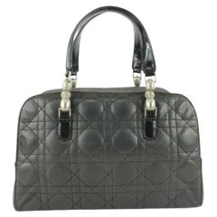 Vintage Dior Black Perforated Cannage Quilted Leather Boston Bag 549da611