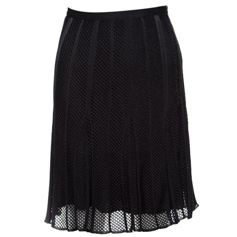 Dior Black Perforated Knit Pleated Mini Skirt M