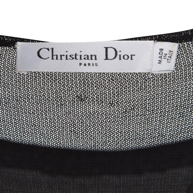 Dior Black Perforated Knit Short Sleeve High Low Tunic S 1