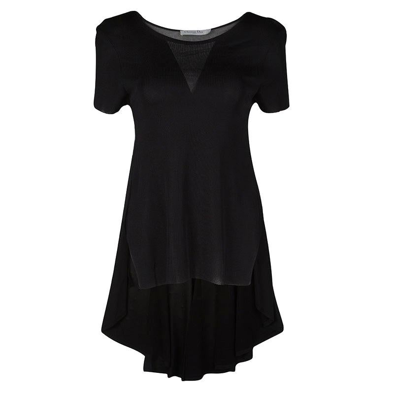 Dior Black Perforated Knit Short Sleeve High Low Tunic S