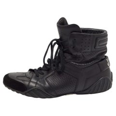 Dior Black Perforated Leather and Suede J'adior High Top Sneakers Size 39.5