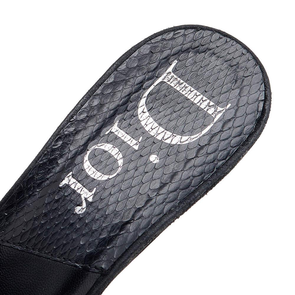 Dior Black Perforated Suede And Python Embellished Platform Slide Sandals Size 3 In Fair Condition For Sale In Dubai, Al Qouz 2