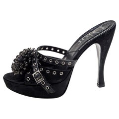Dior Black Perforated Suede And Python Embellished Platform Slide Sandals Size 3