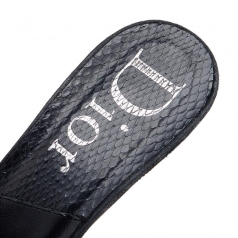 Women's Dior Black Perforated Suede & Python Embellished Platform Slide Sandals Size 37 For Sale