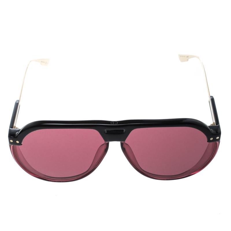 Styled to eloquently express your personal style, these Dior sunglasses come in a grand design with pink lenses and the signature CD detailed on the temples. While its design will make you stand out, the lenses will provide UV