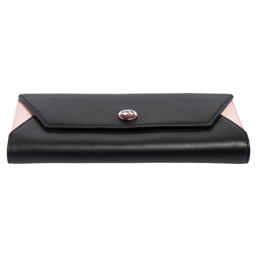 Dior Black/Pink Leather Envelope Wallet 4