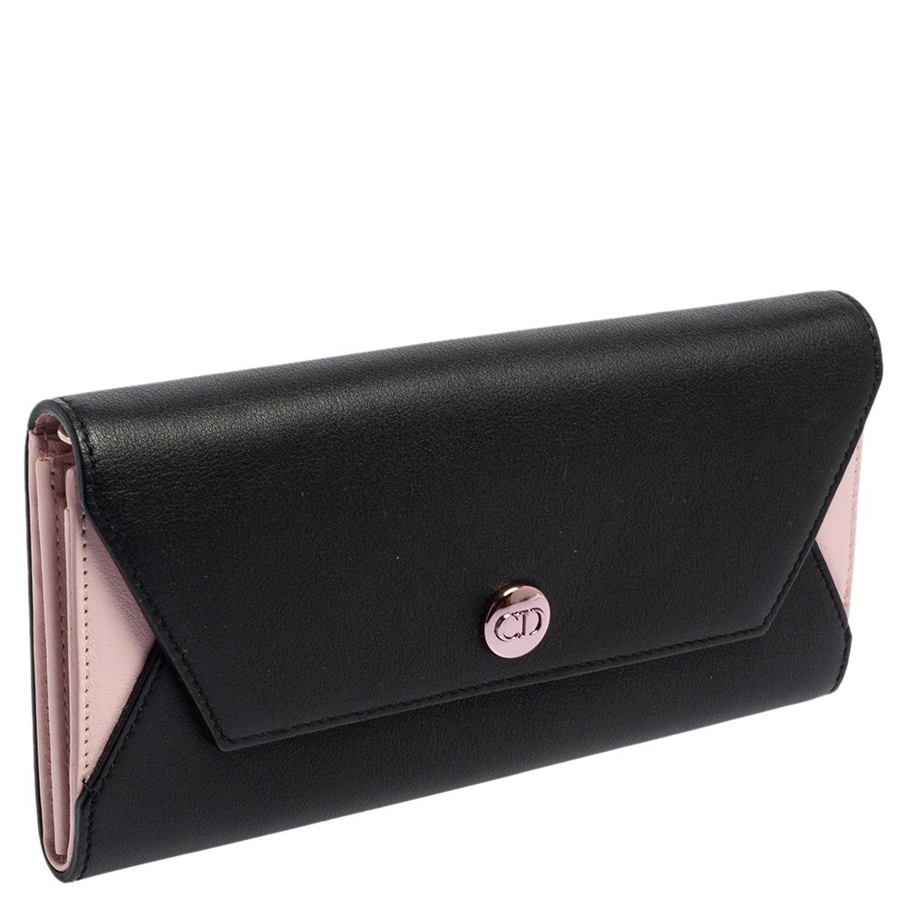 Dior Black/Pink Leather Envelope Wallet 2
