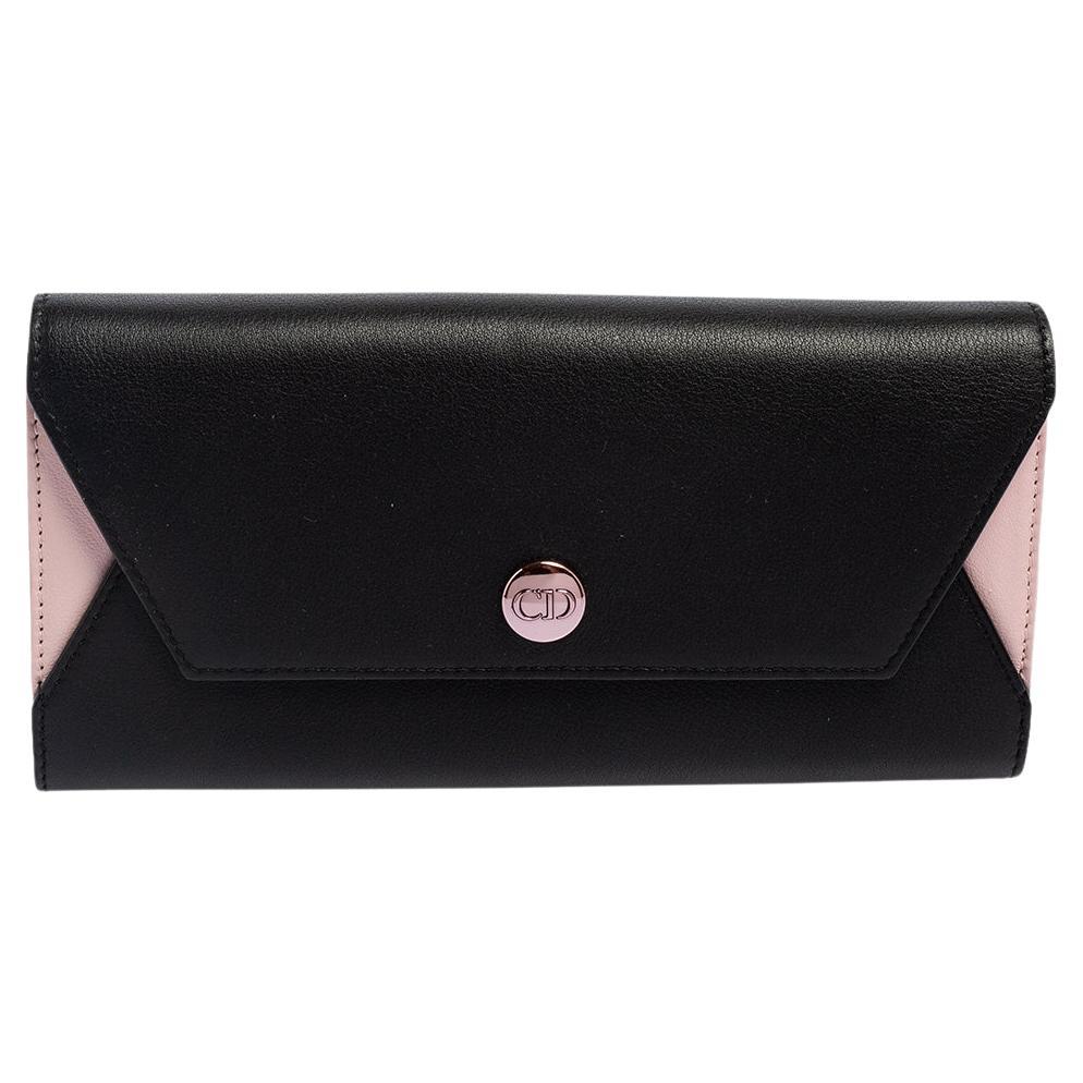 Dior Black/Pink Leather Envelope Wallet