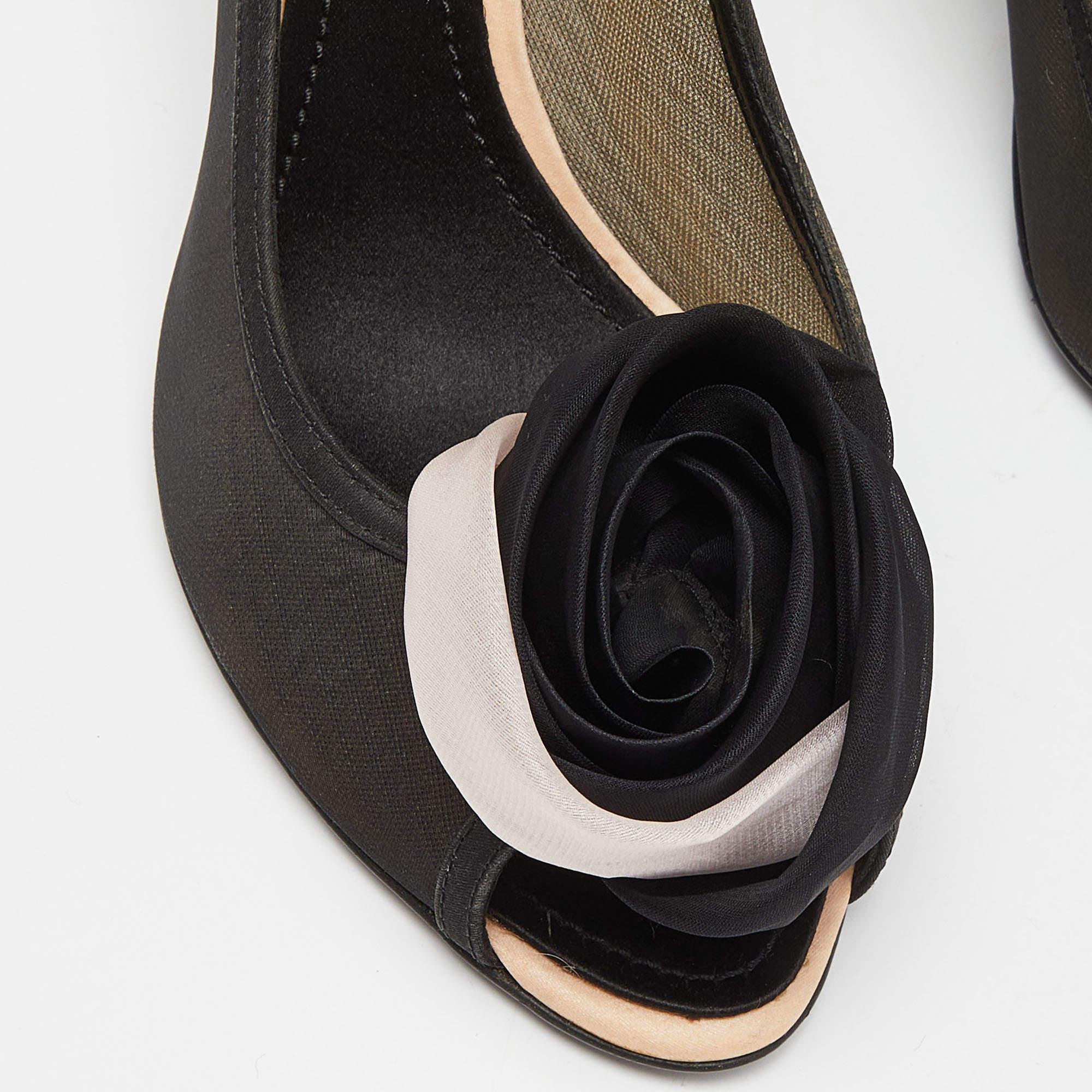 Dior Black/Pink Mesh and Satin Garden Flower Detail Peep Toe Pumps Size 39 1
