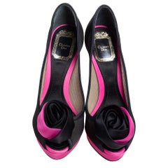 Christian Dior Schwarz/Pink Mesh Rose Detail Peep Toe Pumps Größe 36