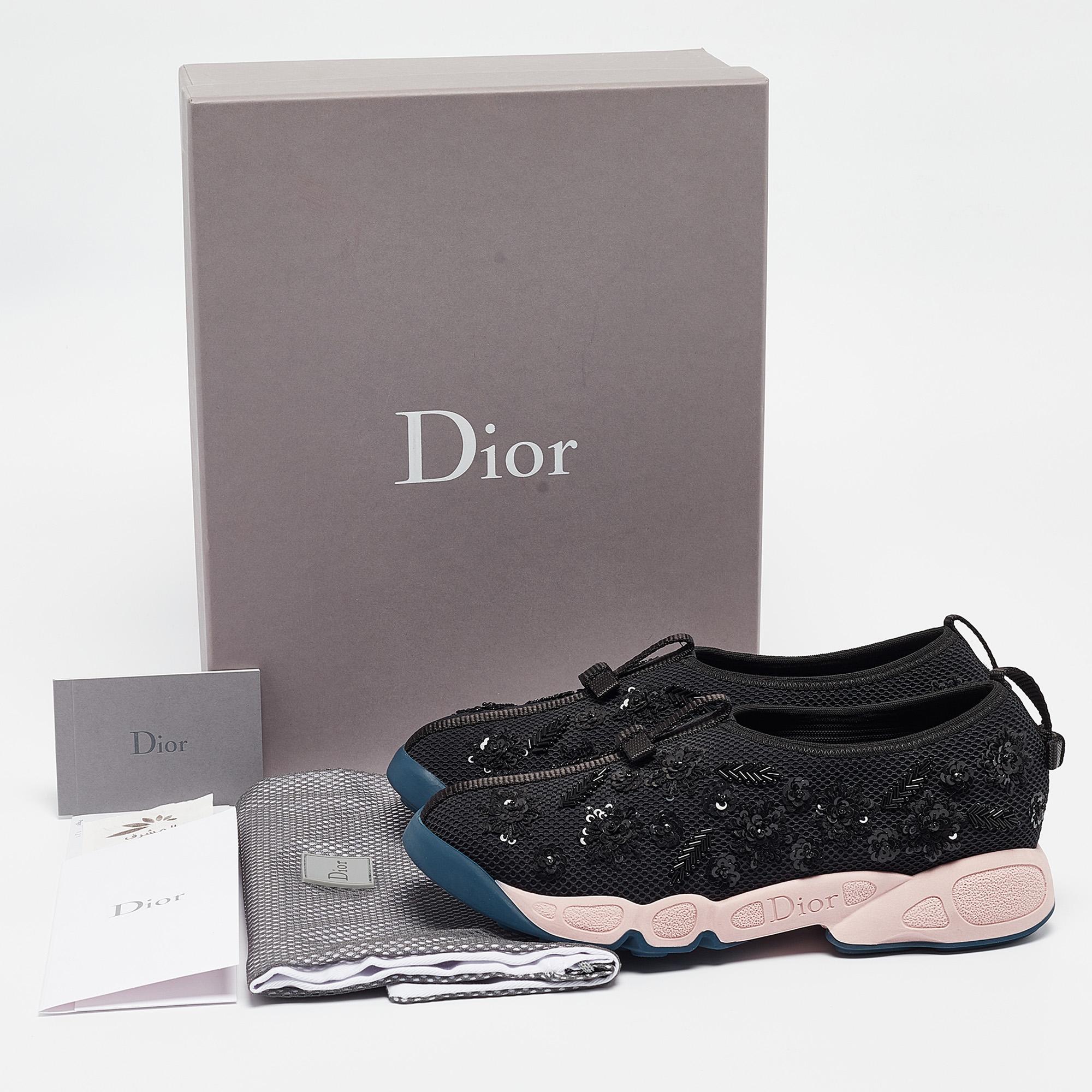 Dior Black/Pink Nylon Fusion Embellished Sneakers Size 36.5 For Sale 1