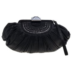 Dior Black Pleated Leather Frame Clutch