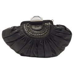 Dior Black Pleated Leather Frame Clutch