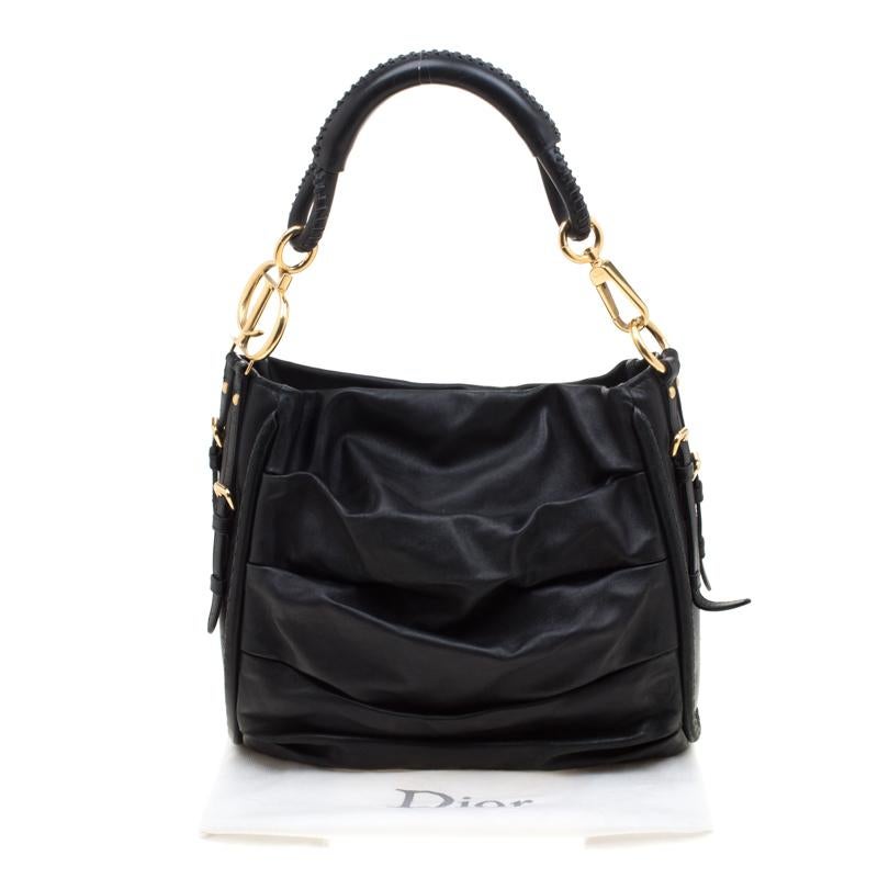 Dior Black Pleated Leather Libertine Hobo For Sale 7