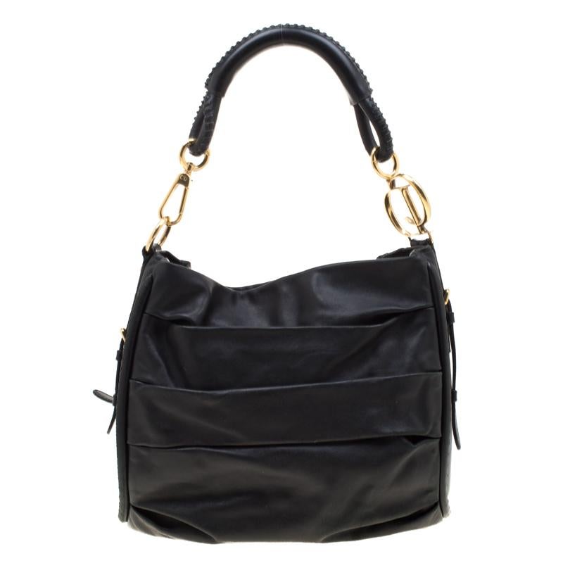 Dior Black Pleated Leather Libertine Hobo For Sale 2