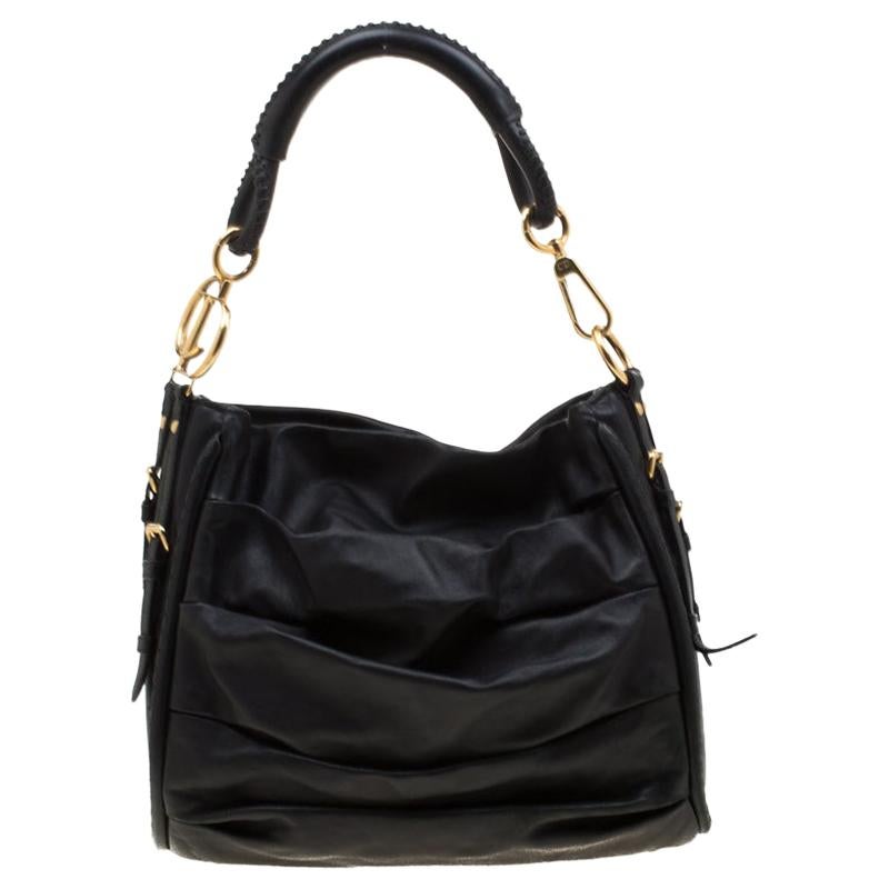 Dior Black Pleated Leather Libertine Hobo For Sale