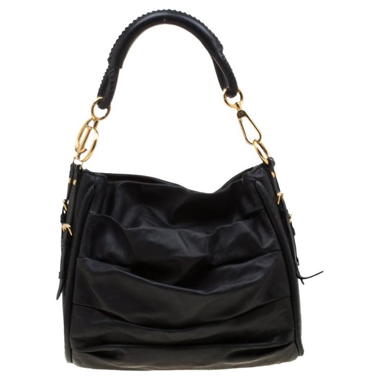 Dior Black Pleated Leather Libertine Hobo For Sale at 1stDibs