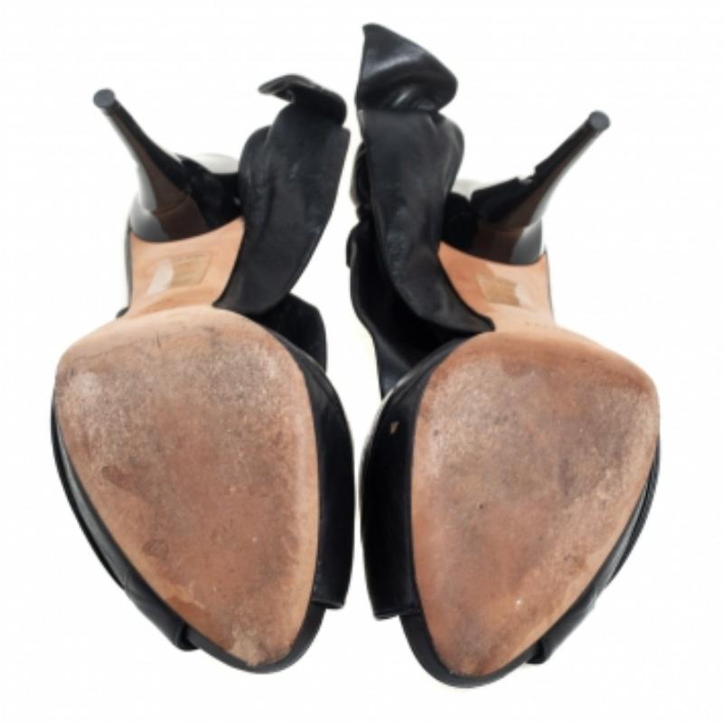 Dior Black Pleated Leather Peep-Toe D'orsay Bow Slingback Sandals Size 40.5 In Good Condition In Dubai, Al Qouz 2
