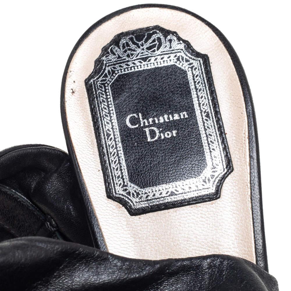 Dior Black Pleated Leather Peep-Toe D'orsay Bow Slingback Sandals Size 40.5 3