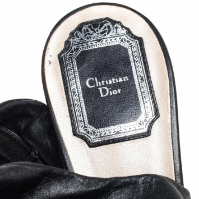 Dior Black Pleated Leather Peep-Toe D'orsay Bow Slingback Sandals Size 40.5 3
