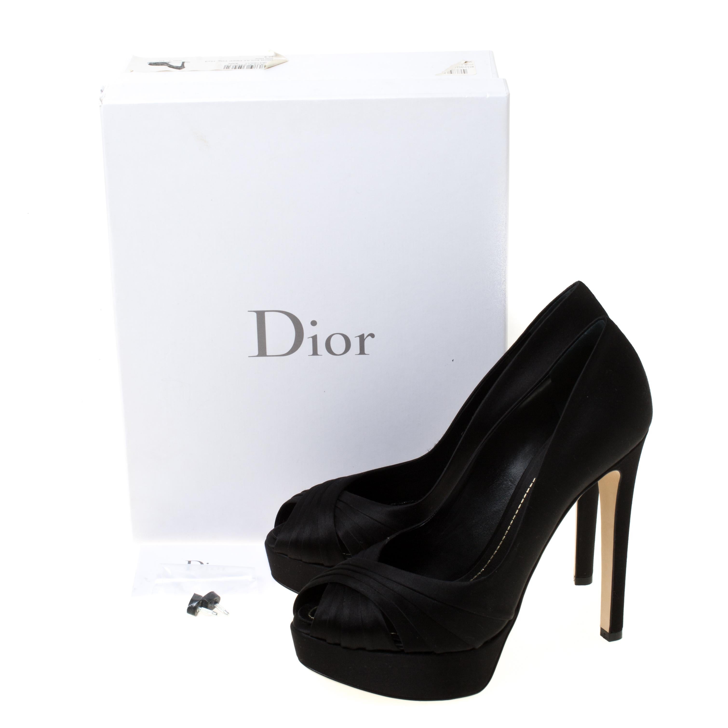 Dior Black Pleated Satin Criss Cross Platform Pumps Size 39.5 3