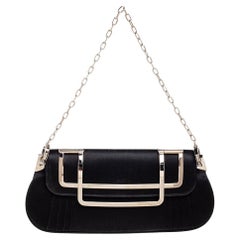 Dior Black Pleated Satin Frame Chain Clutch