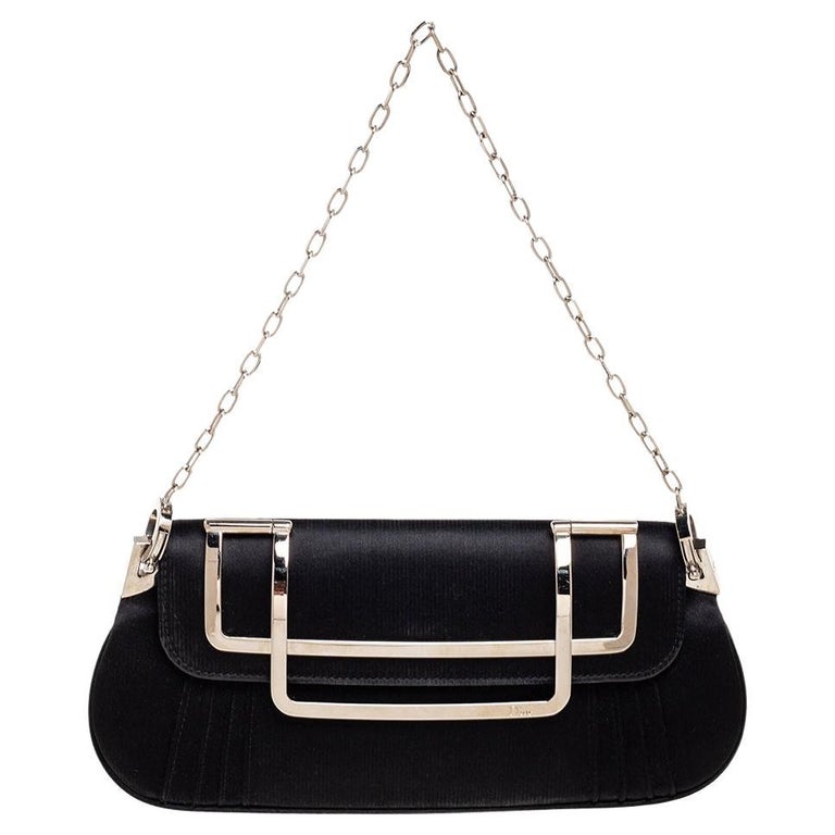 Dior Black Pleated Satin Frame Chain Clutch at 1stDibs dior clutch