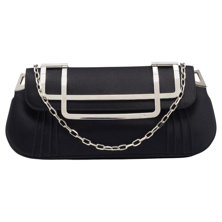 Dior Black Pleated Satin Frame Chain Clutch For Sale at 1stDibs