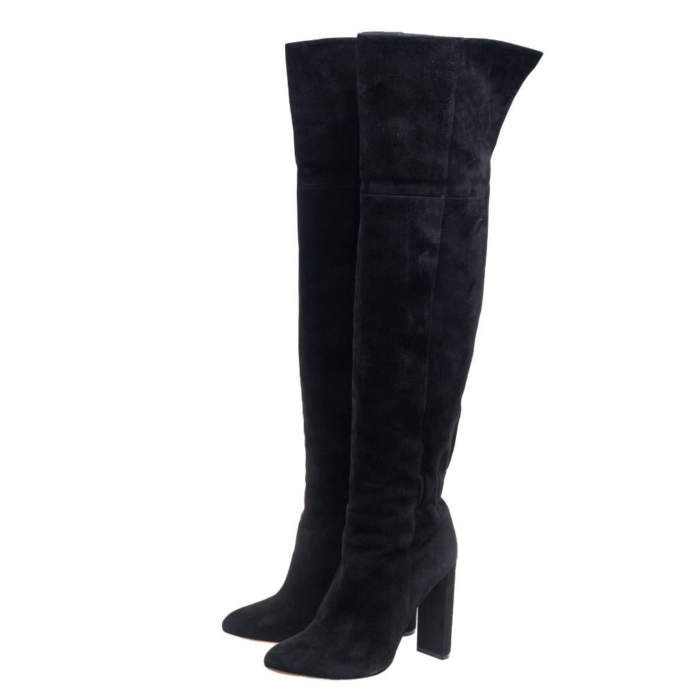 Dior Black Pleated Suede Knee High Boots Size 37.5 In Good Condition In Dubai, Al Qouz 2