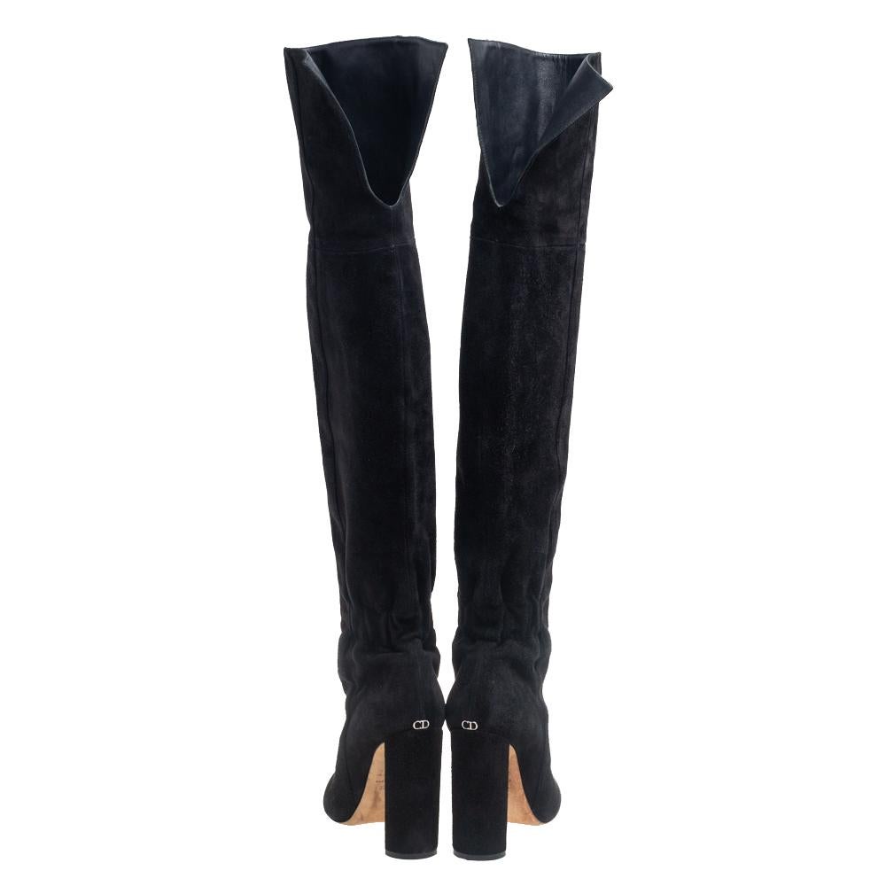 Women's Dior Black Pleated Suede Knee High Boots Size 37.5