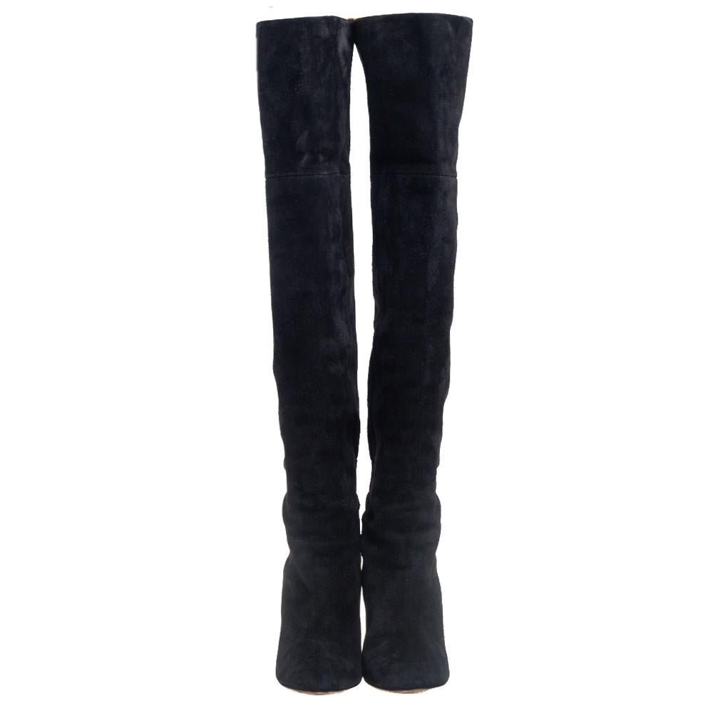 Dior Black Pleated Suede Knee High Boots Size 37.5 1