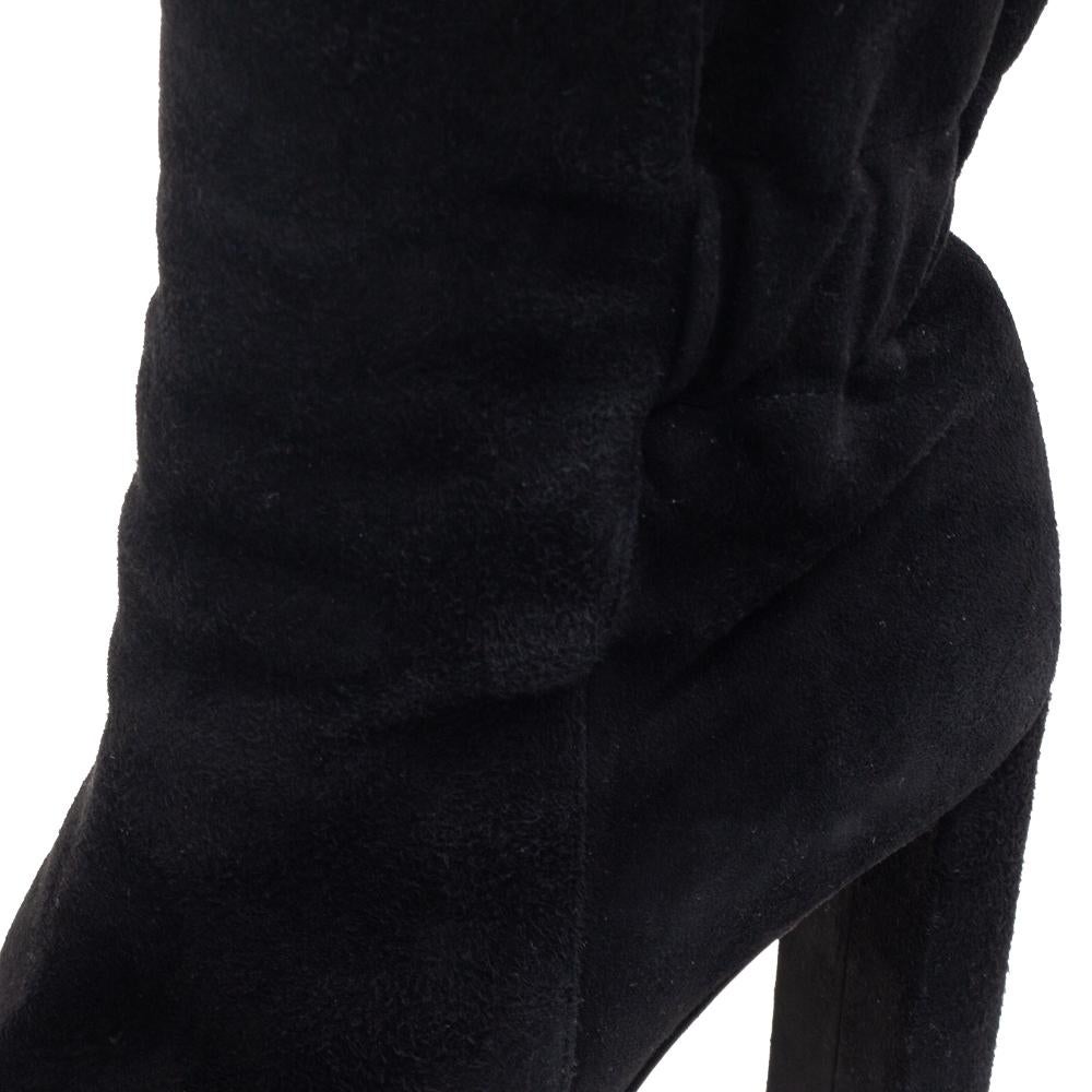 Dior Black Pleated Suede Knee High Boots Size 37.5 2