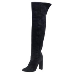 Dior Black Pleated Suede Knee High Boots Size 37.5