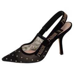 Dior Black Plumetis Studded Suede Pointed Toe Slingback Sandals Size 39