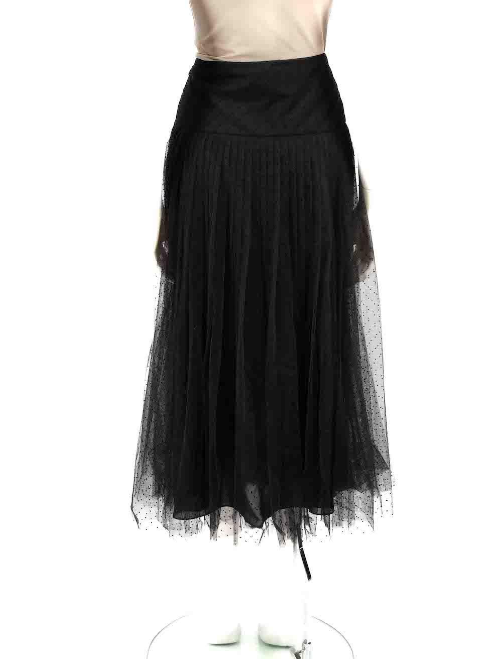 Dior Black Polkadot Mesh Tulle Pleated Skirt Size XL In Good Condition For Sale In London, GB
