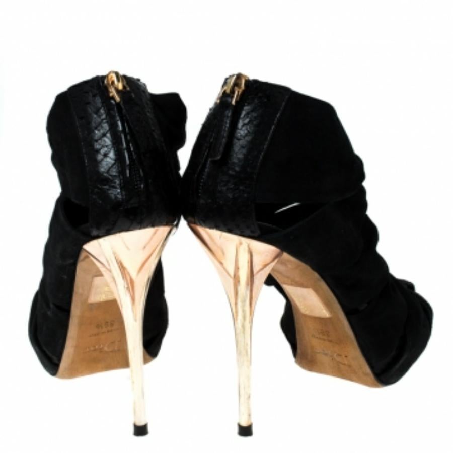 Dior Sandalias de plataforma con jaula de ante y piel de pitón negra talla 39.5 Negro en venta