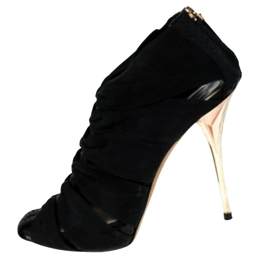 Dior Sandalias de plataforma con jaula de ante y piel de pitón negra talla 39.5 en venta