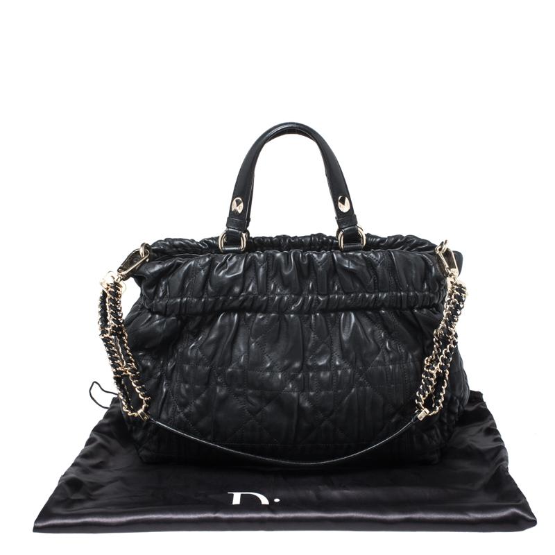 Dior Black Quilted Cannage Leather Delices Gaufre Tote 8