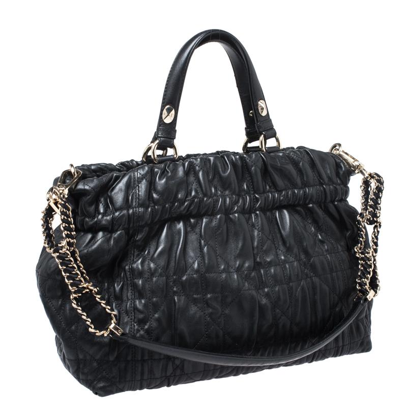 Dior Black Quilted Cannage Leather Delices Gaufre Tote 3