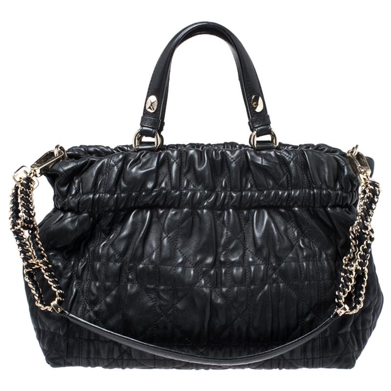 Dior Black Quilted Cannage Leather Delices Gaufre Tote