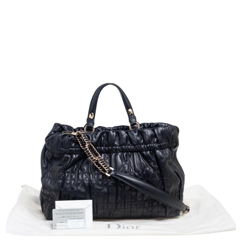 Dior Black Quilted Cannage Leather Gaufre Delices Tote 8
