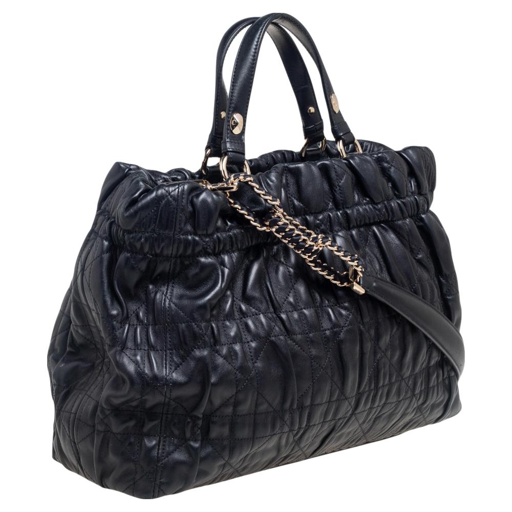 Women's Dior Black Quilted Cannage Leather Gaufre Delices Tote