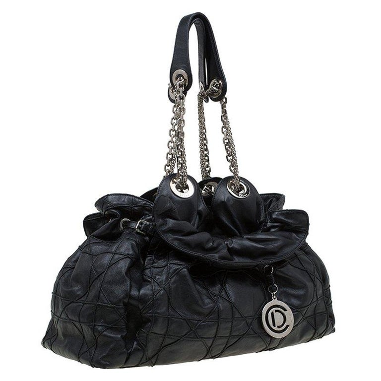Dior Black Quilted Cannage Leather Le Trente Hobo For Sale at 1stDibs