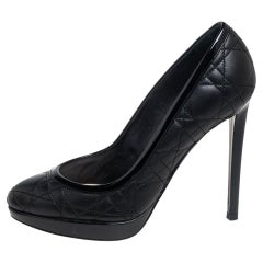 Dior Black Quilted Cannage Leather Platform Pumps Size 37