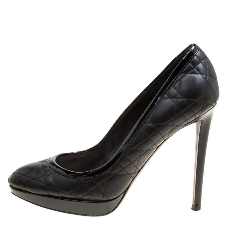 Dior Black Quilted Cannage Leather Platform Pumps Size 39.5 2