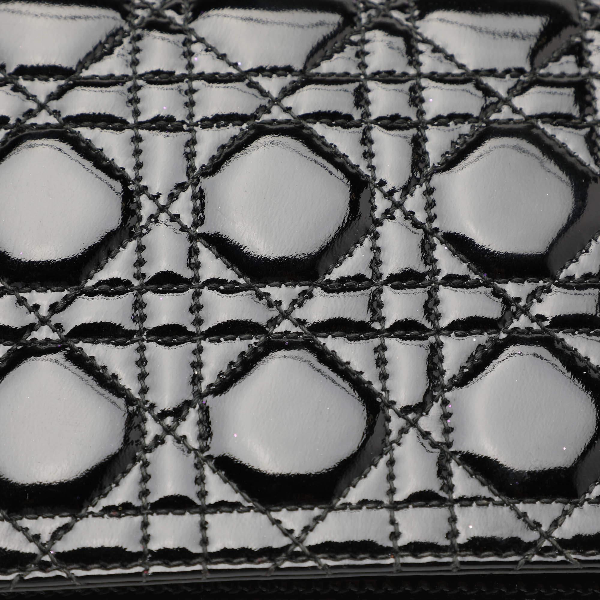 Donna Dior Black Quilted Cannage Patent Leather Lady Dior Chain Clutch