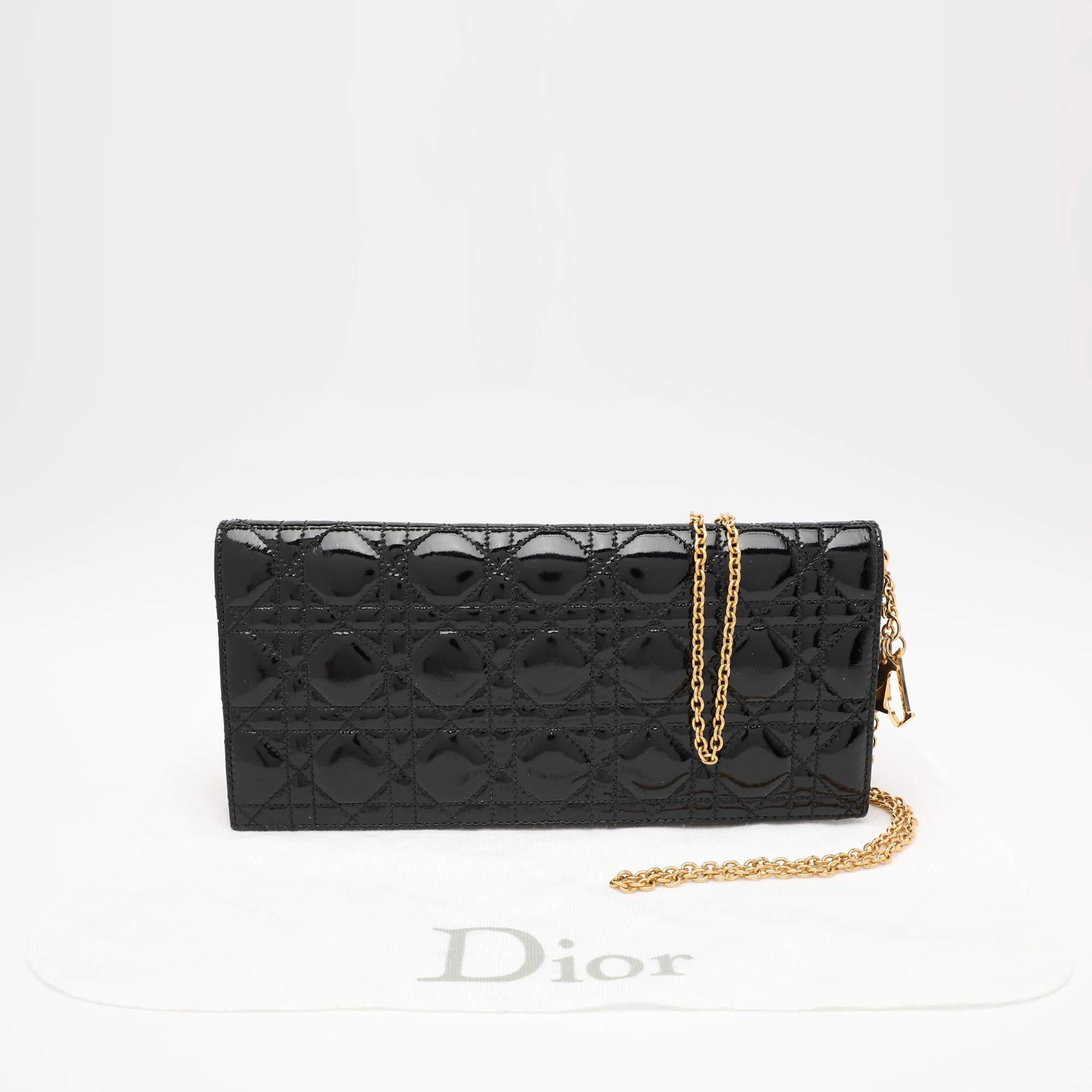 Dior Black Quilted Cannage Patent Leather Lady Dior Chain Clutch 2