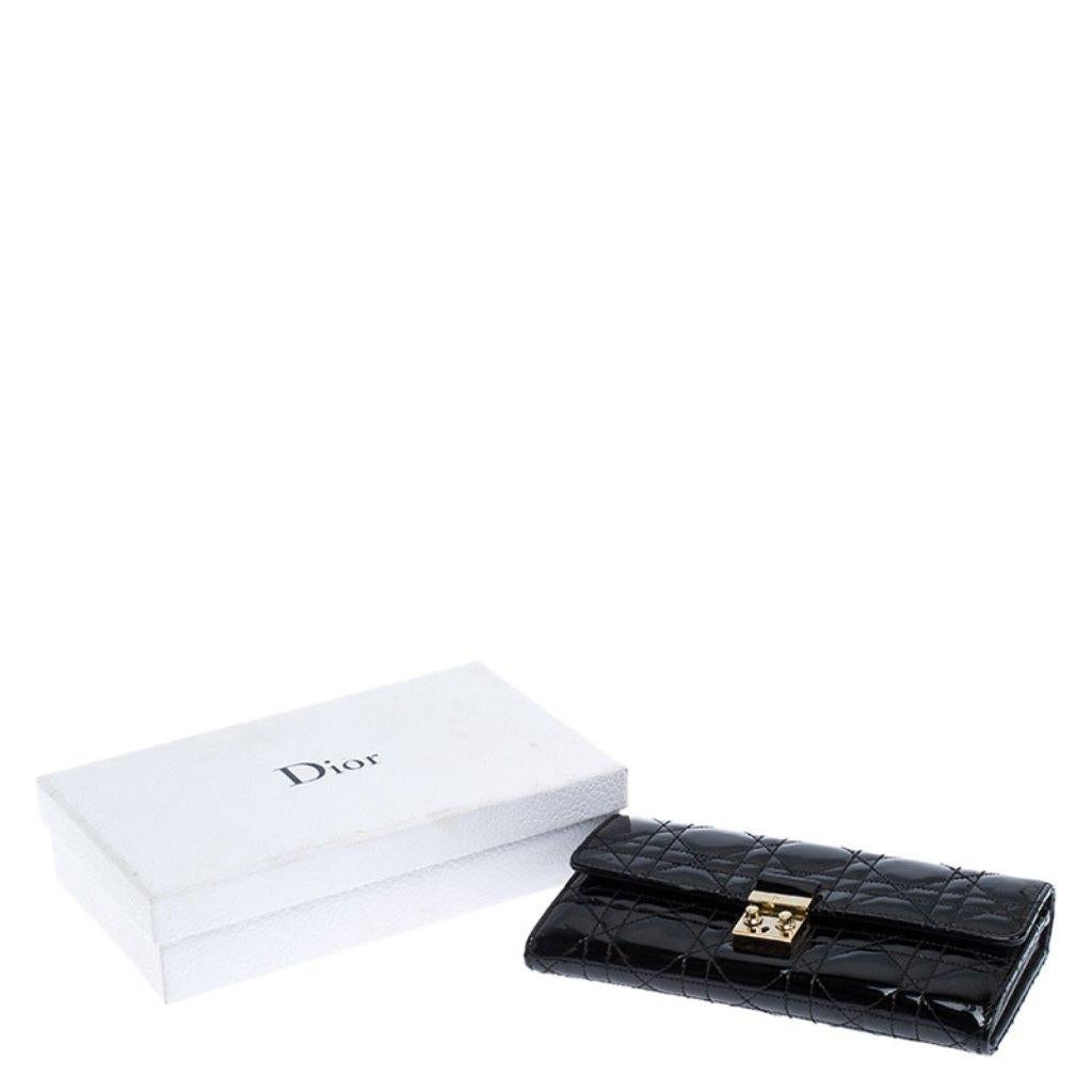 Dior Black Quilted Cannage Patent Leather New Lock Wallet 6