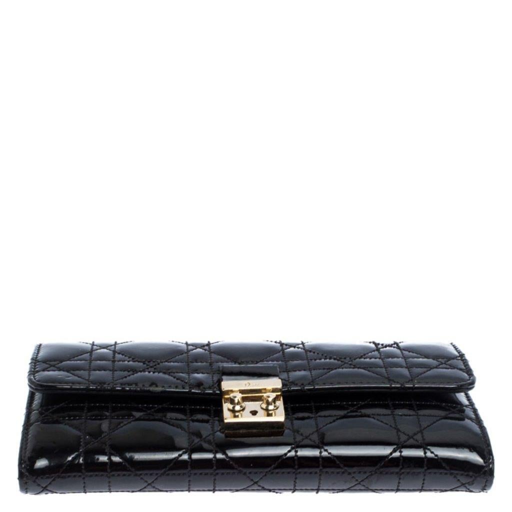 Women's Dior Black Quilted Cannage Patent Leather New Lock Wallet